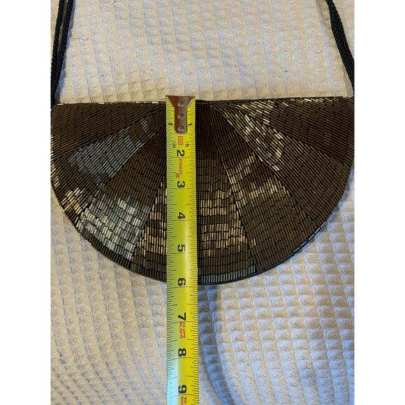 VTG Robinsons Whimsy Goth Beaded Deep Brown Bronze Half Circle Cross Body Clutch - Picture 3 of 13